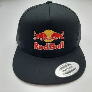 Red Bull Embroidered Flat Bill Snapback Hat Yupoong Black F1 Racing Grand Prix